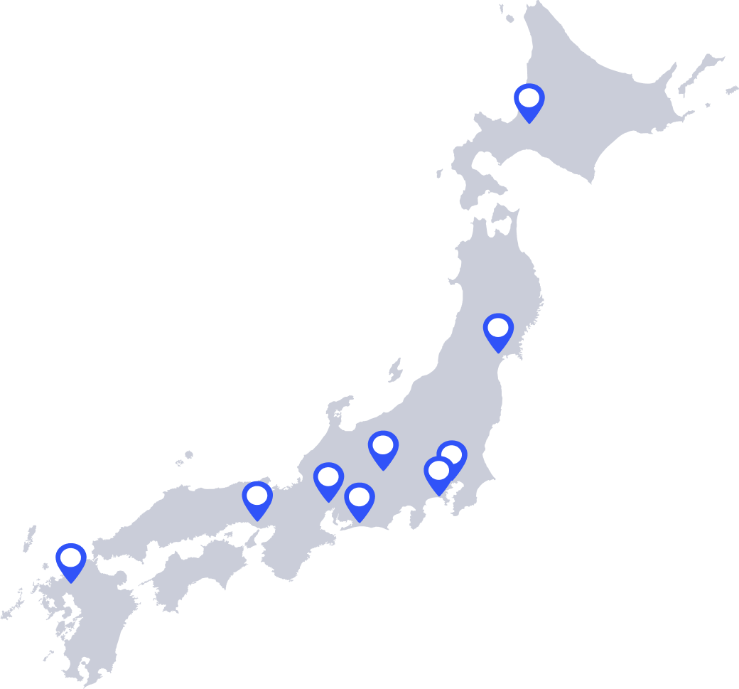 拠点位置を示した日本地図